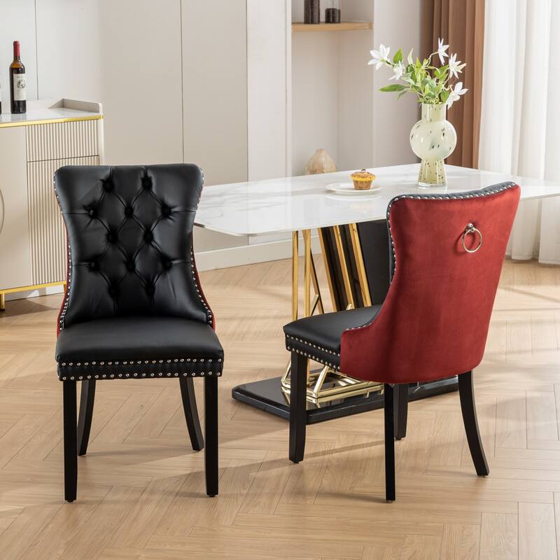 GDF Studio - Nikki Modern Wood Upholstered Dining Chair with Tufted Back and Nailhead Trim, Set of 2