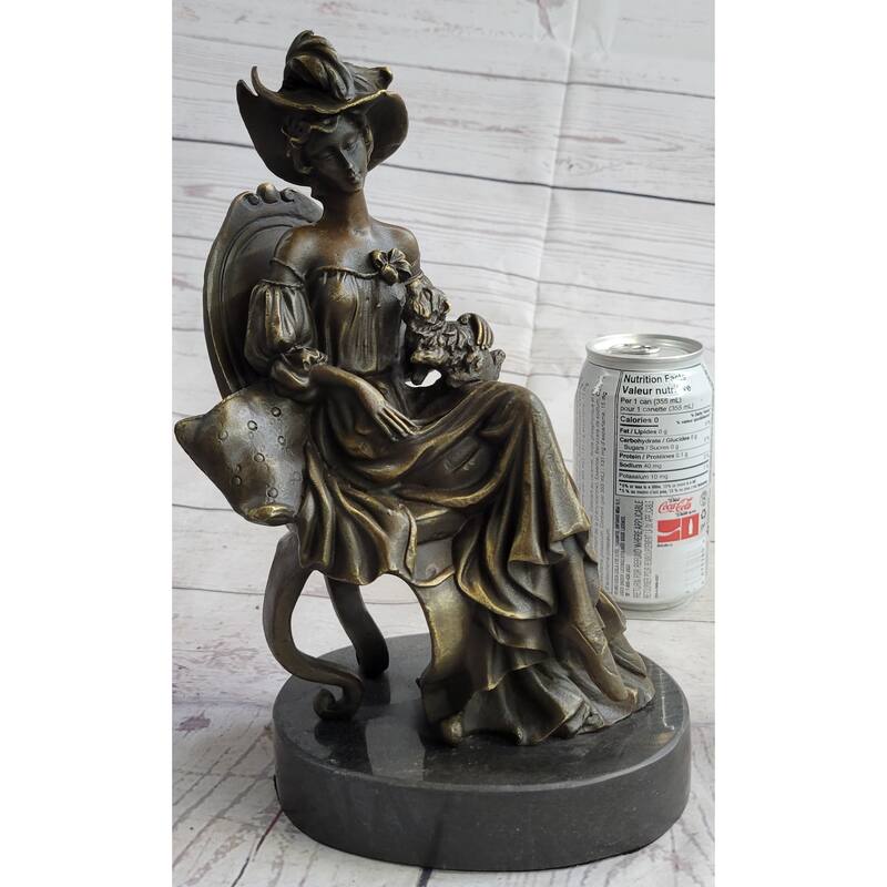 Signed Original Imitative Fisher Victorian Girl Holding Imitative Dog Bronze Sculpture Statue Decor