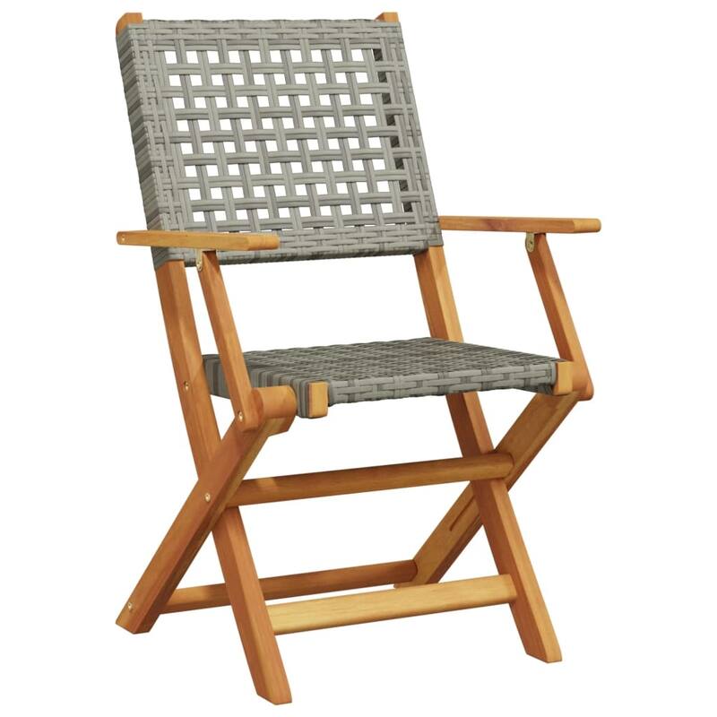 vidaXL Folding Patio Chairs Seating Outdoor Furniture Poly Rattan and Solid Wood - 22.4 x 21.3 x 35.8