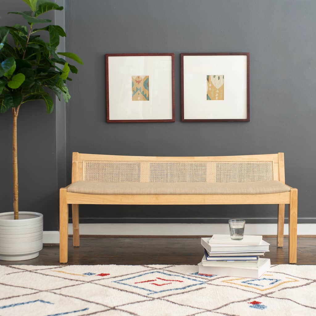 Linon Buford Rattan Beige Entryway Bench