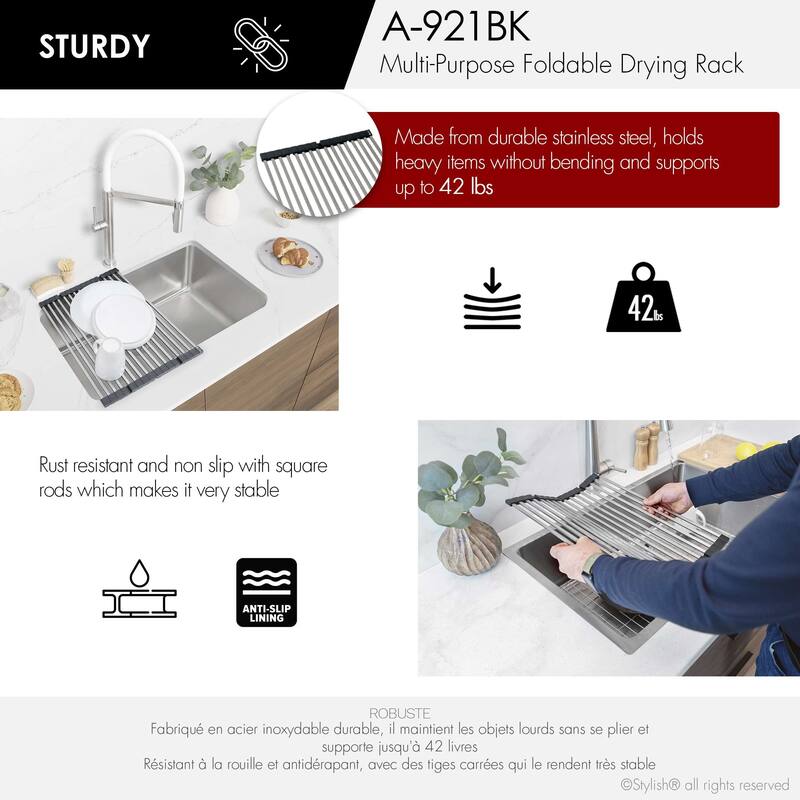STYLISH 18" Multi-Purpose Foldable Drying Rack A-921BK - 17 3/4" x 13" x 3/8"
