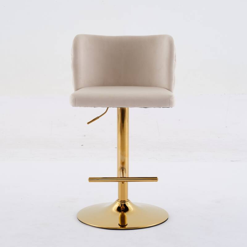 Set of 2 PU Upholstered Swivel Adjustble Bar Stools with Tufted Back