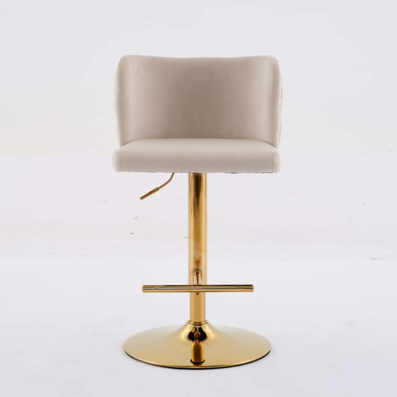 Swivel Barstools Adjusatble Seat Height, Modern Upholstered Bar Stools with the whole Back Tufted, for Kitchen Island（Set of 2）