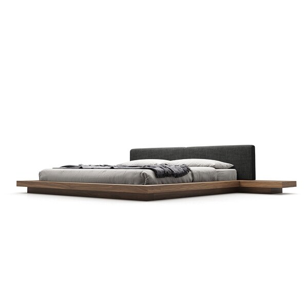 Worth Queen Bed in Soft Carbon Fabric and Walnut - Soft Carbon