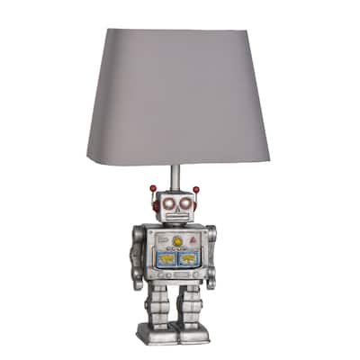 17" Robot Polyresin Table Lamp, Antique Silver (Set of 2) - N/A