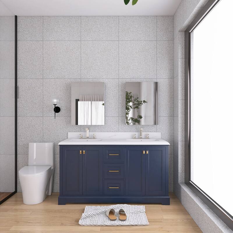 60/72 Inches Plywood Freestanding Bathroom Vanity Set with Drawer and Ceramic Sink