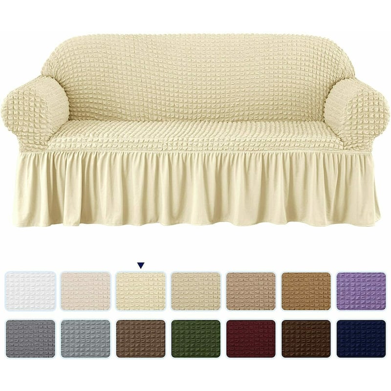 Subrtex 1 Piece Sofa Slipcover Seersucker Skirt Stretch Spandex Furniture Protector