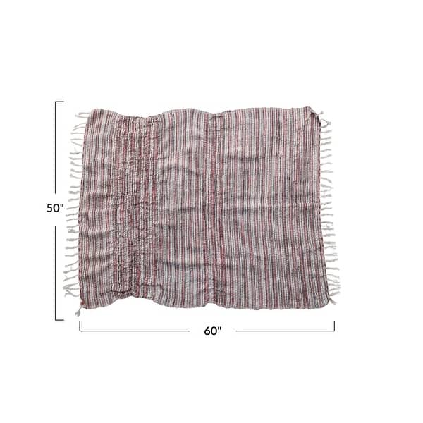 Cotton and Wool Throw with Stripes and Fringe