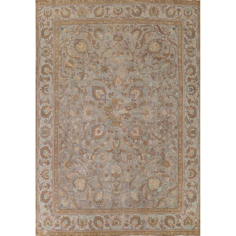 Distressed Tabriz Antique Persian Rug Hand-Knotted Wool Carpet - 9'6" x 13'2"