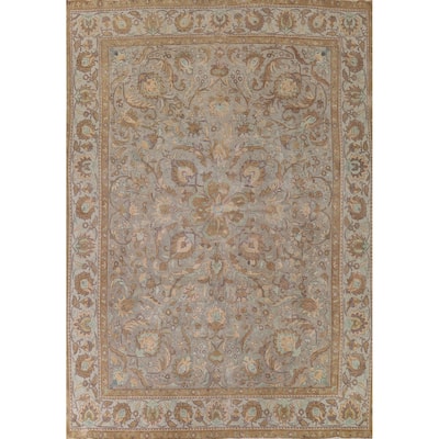 Distressed Tabriz Antique Persian Rug Hand-Knotted Wool Carpet - 9'6" x 13'2"