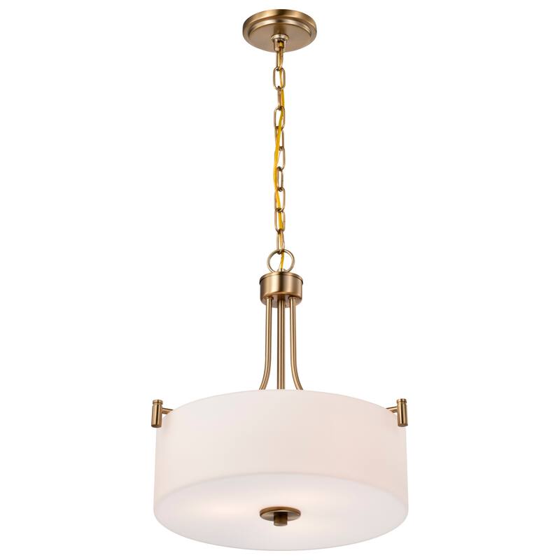 Liam 3 Light Pendant Burnished Brass White Opal Glass - Burnished Brass