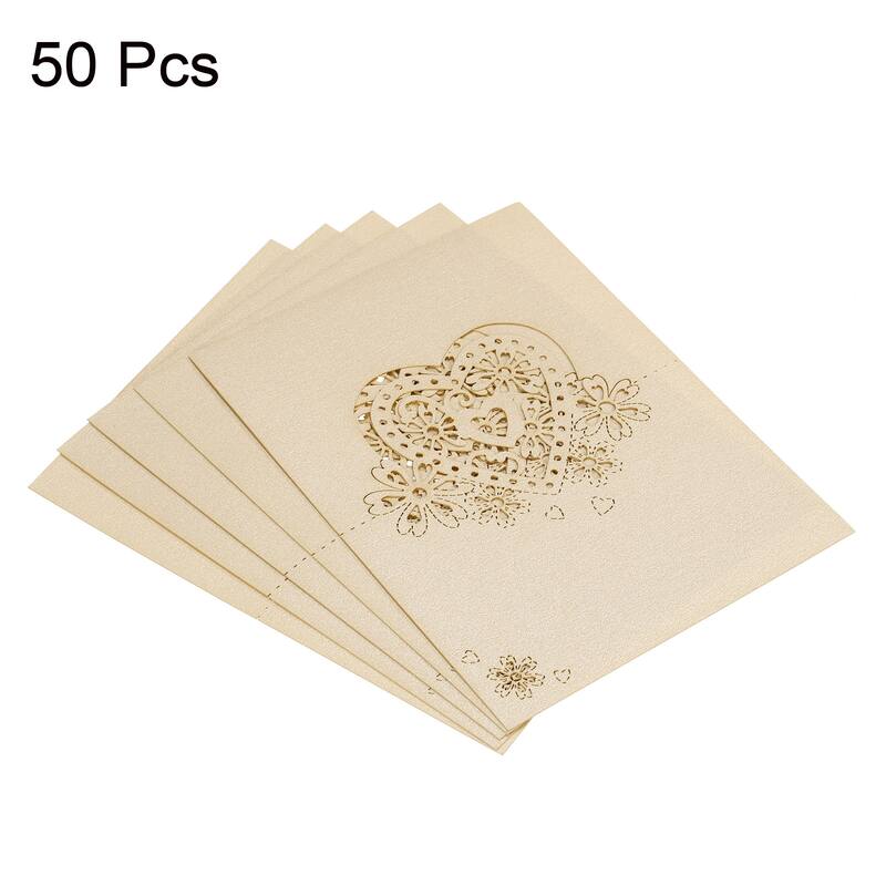 Table Name Place Cards,50Pcs Hollow Heart Shape Cut Design Blank Card Beige