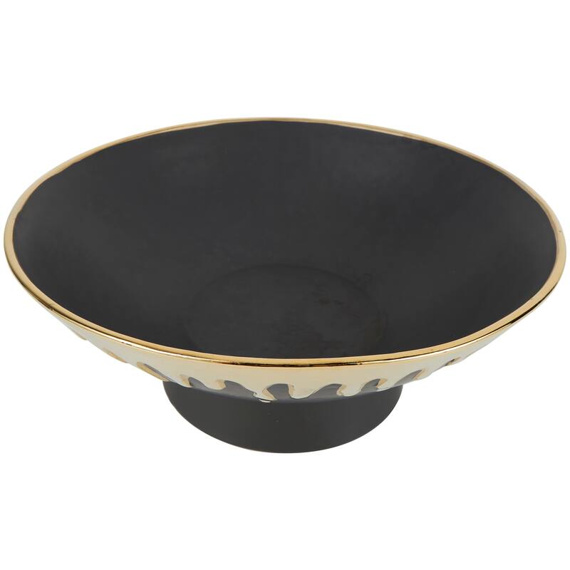 CosmoLiving by Cosmopolitan Black or White Ceramic Decorative Bowl with Abstract Gold Melting Drips