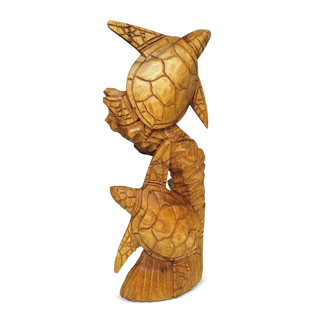 Wooden Hand Carved Two Tortoise Turtle on Coral Statue Sculpture Wood Home Decor Figurine Handcrafted Handmade Seaside