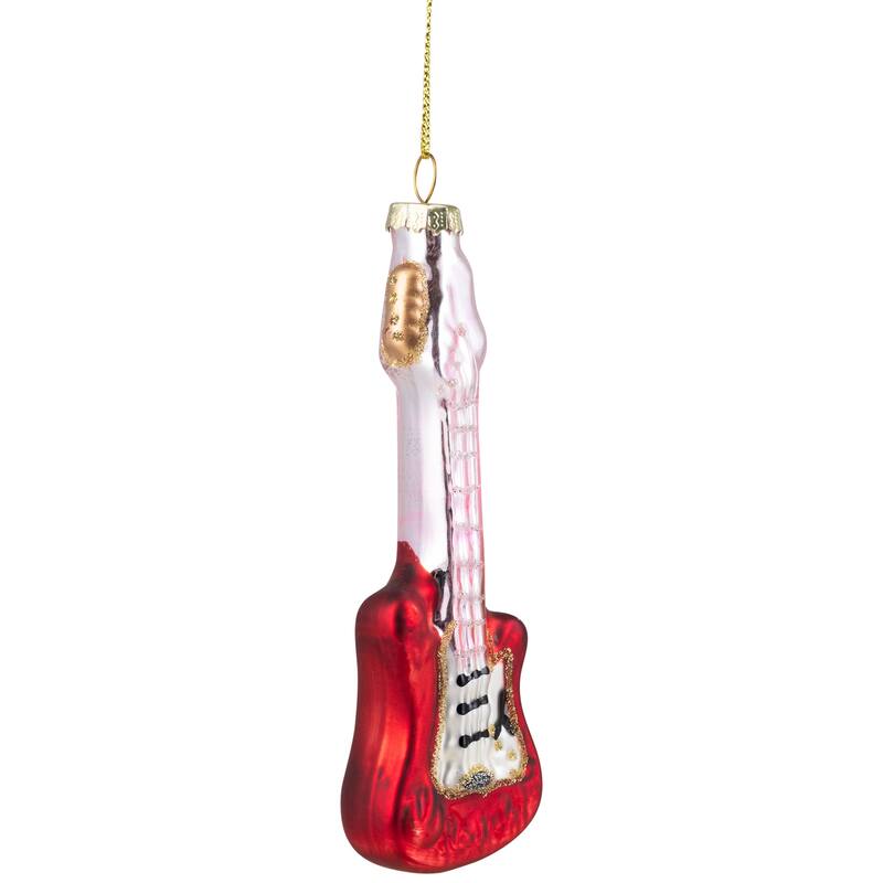 Glittered Bass Guitar Glass Christmas Ornament - 5.25" - Red and Gold