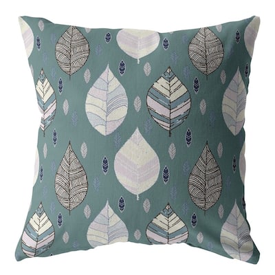 16" Pine Green Leaves Suede Zippered Throw Pillow