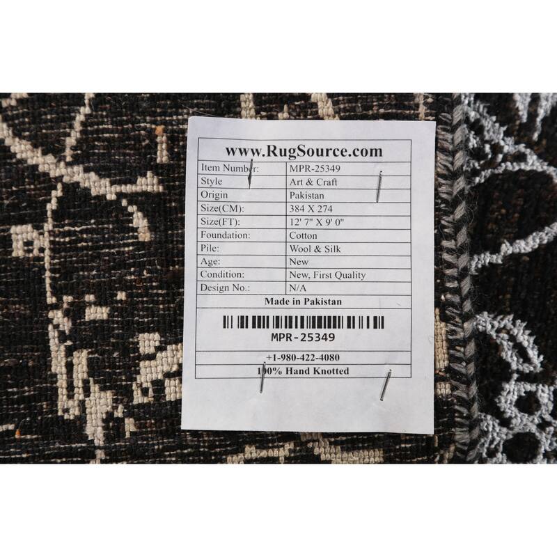 Black Art Craft Oriental Area Rug Handmade Wool And Silk Carpet - 9'0"x 12'7"