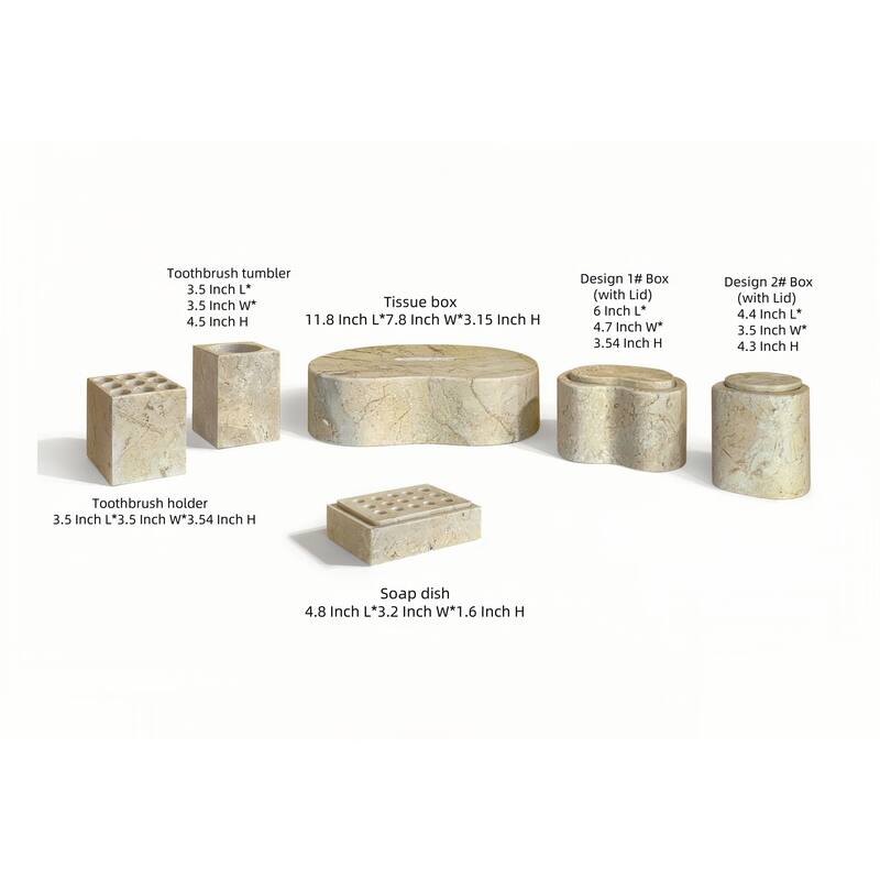 Roomfitters Marble Bathroom Accessories Set, Natural Stone Countertop Accessory Set, Solid Marble Vanity Set