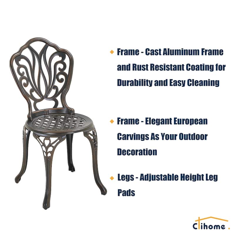 Clihome Outdoor Cast Aluminum Bistro Chair (Set of 2)