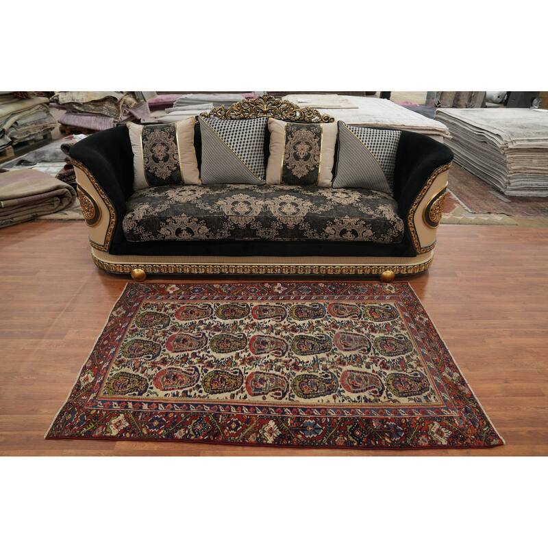 Hand Knotted Oriental 100% Wool Carpet Traditional Geometric Beige & Ivories Sultanabad Area Rug - 6' 4'' X 4' 0''