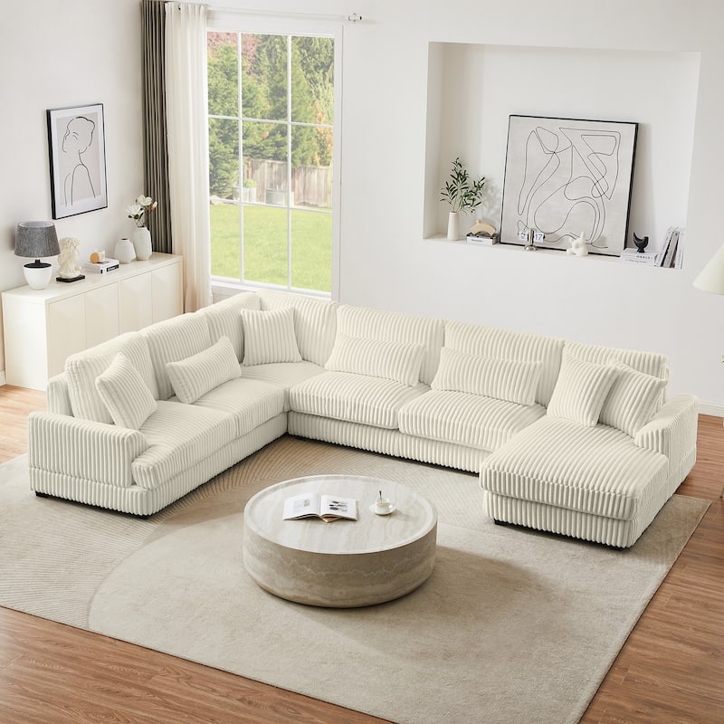 129" Oversized Sectional Sofa, U-shaped Sofa Couch Modern Corduroy Upholstered Deep Seat Sofa with Chaise Lounge