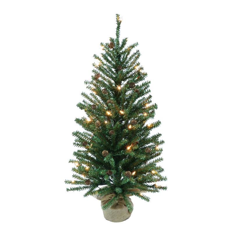 Pre-lit Artificial Fir with Pines Cones Slim Christmas Tree - 4’ - Clear Lights - 4 Foot