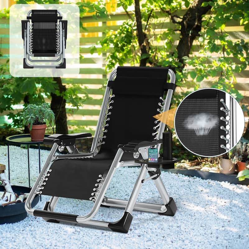 DoCred Zero Gravity Chair Folding Chaise Lounge Chair Patio Lawn Chair Outdoor Adjustable Recliner with Cushion and Cup Holder