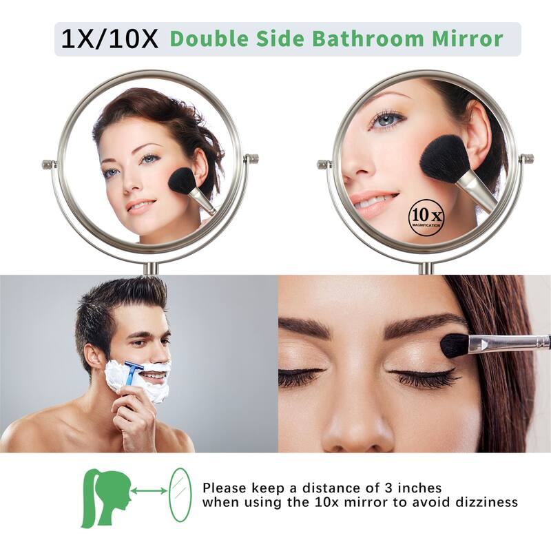 10x Magnifying Wall Mounted Mirror Finish Satin Nickel Finish
