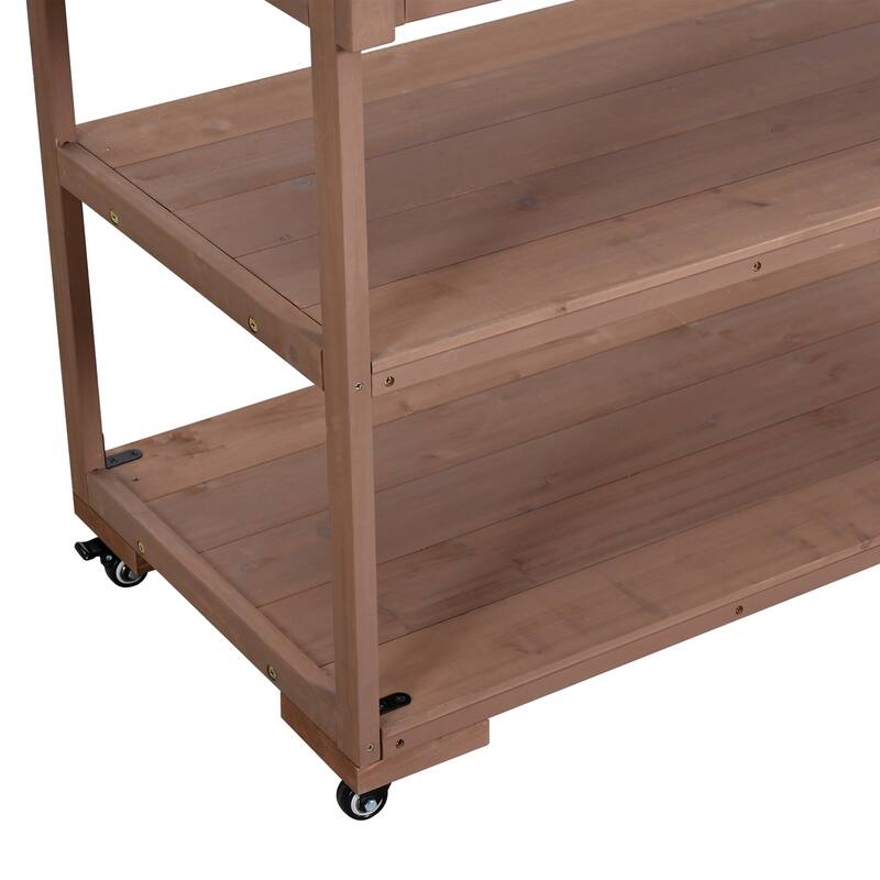 41.7'' Rolling Outdoor Kitchen Island, Solid Wood Kitchen Cart with Sink and Stainless Table Top