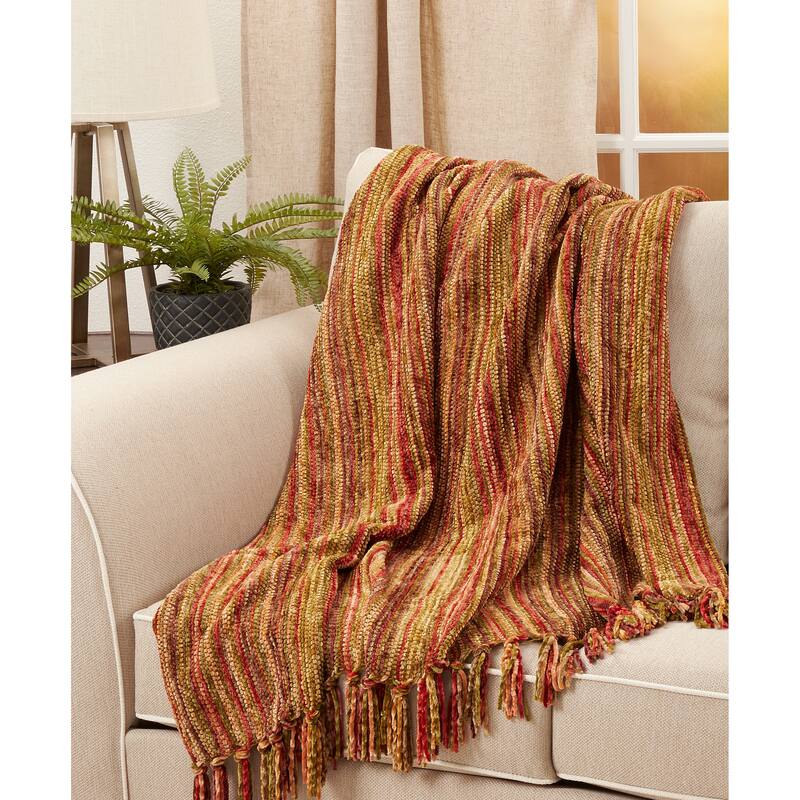 Chenille Throw Blanket With Multicolor Design