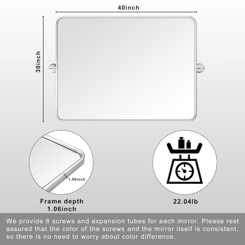 Rectangle Bathroom Tilting Vanity Wall Pivot Mirror, with Rounded Corner Design