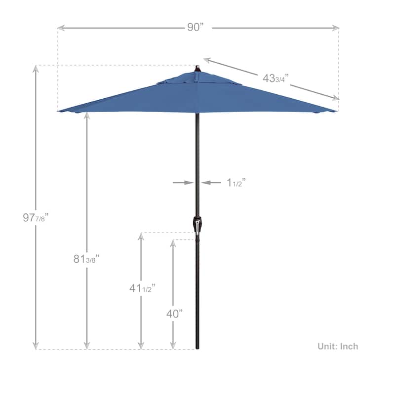 California Umbrella 7.5' Round Crank Lift Auto Tilt 8 Rib Aluminum Patio Umbrella, Bronze Finish, Olefin Royal Blue Fabric