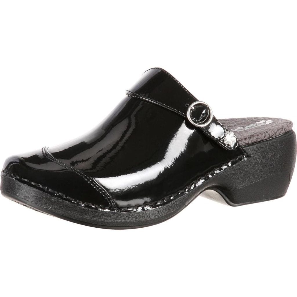 black patent leather clogs sale