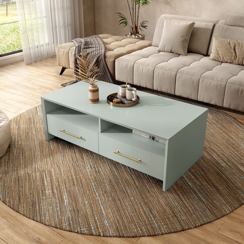 DH BASIC Modern 47-inch 2-Drawer Coffee Table with Metal Bar Handle by Denhour
