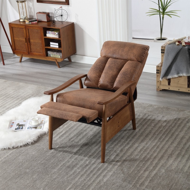 Mid-century Wood Frame Linen Fabric Upholstered Accent Lounge Arm Chair with Lumbar Support