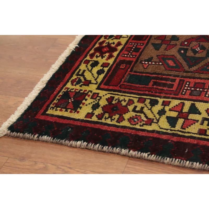 Hand Knotted Oriental 100% Wool Carpet Traditional Tribal Brown Ardebil Runner Rug - 10' 5'' X 3' 4''