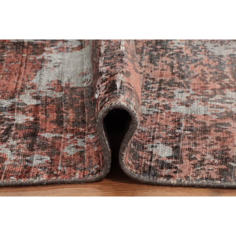 Hand Knotted Oriental Viscose Silk Carpet Modern Abstract Oranges & Rust Abstract Area Rug - 8' 0'' X 5' 0''