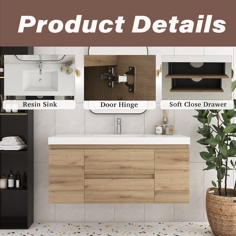 Angela Wall Mounted Bathroom Vanity in F. Oak with White Cultured Marble Top