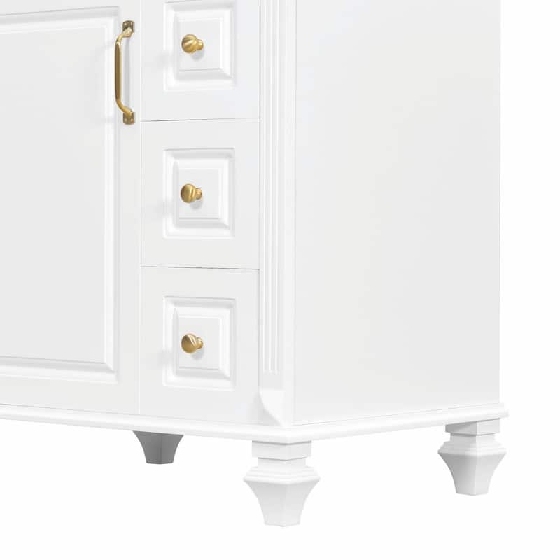 24" Bathroom Vanity with Sink, Freestanding Vanity Cabinet with Flip-Out Drawer, 3 Drawers, Ceramic Top