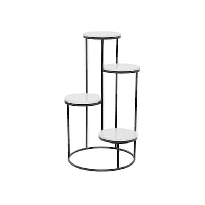 Marble 4 Tier Indoor Plantstand with Black Base - White - Roche River Decor
