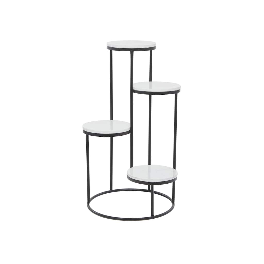 Marble 4 Tier Indoor Plantstand with Black Base - White - Roche River Decor