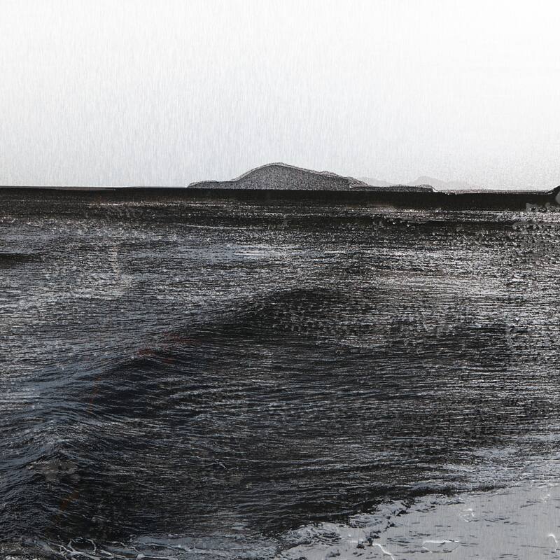 Silver Polystone Textured Ocean Landscape Wall Art with Black and White Accents