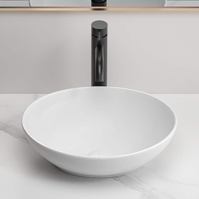 Oval Ceramic Vessel Bathroom Sink with Minimal Design