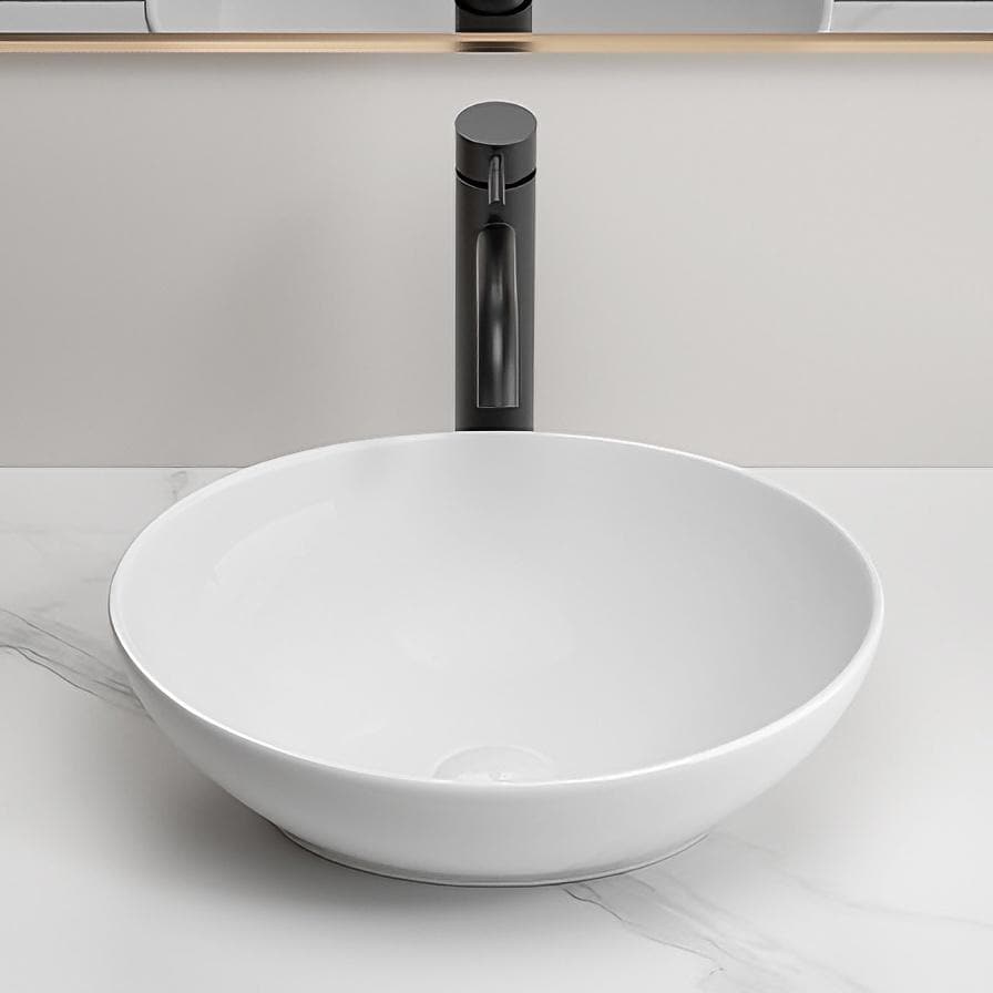 Oval Ceramic Vessel Bathroom Sink with Minimal Design