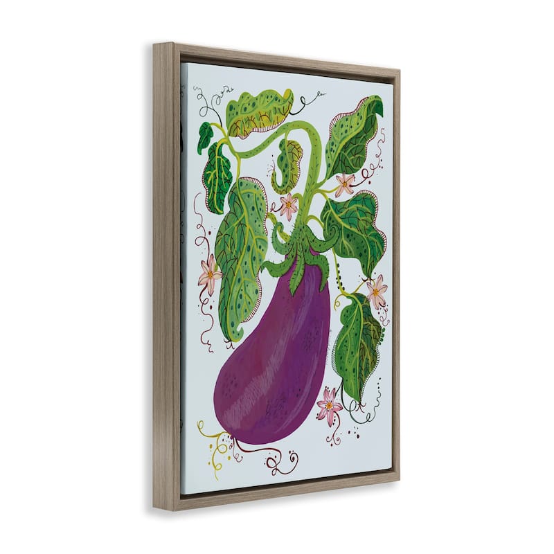 Stupell Whimsical Detail Eggplant Framed Floater Canvas Wall Art Design By Kay Widdowson