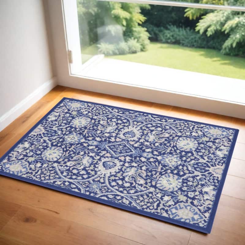 Power Loomed Floral Traditional Stain Resistant Area Rug - 60' X '36' X '0.39 - 60' X '36' X '0.39 - Cream/Onyx - Rectangle