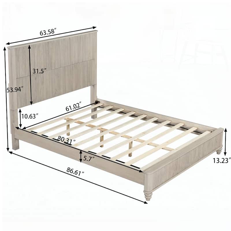 Solid Wood Bed Frame with Tall Headboard