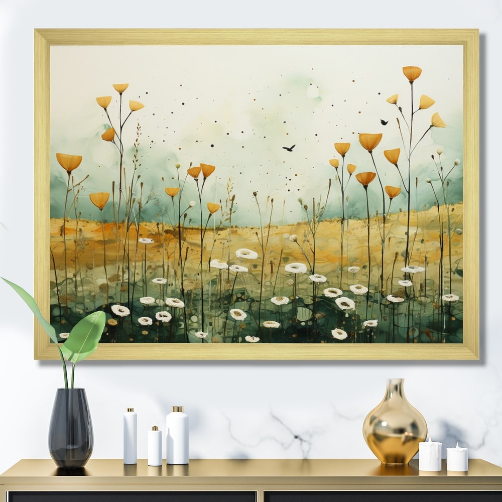 Designart "Whispering Meadows I" Abstract Collages Framed Canvas Wall Art