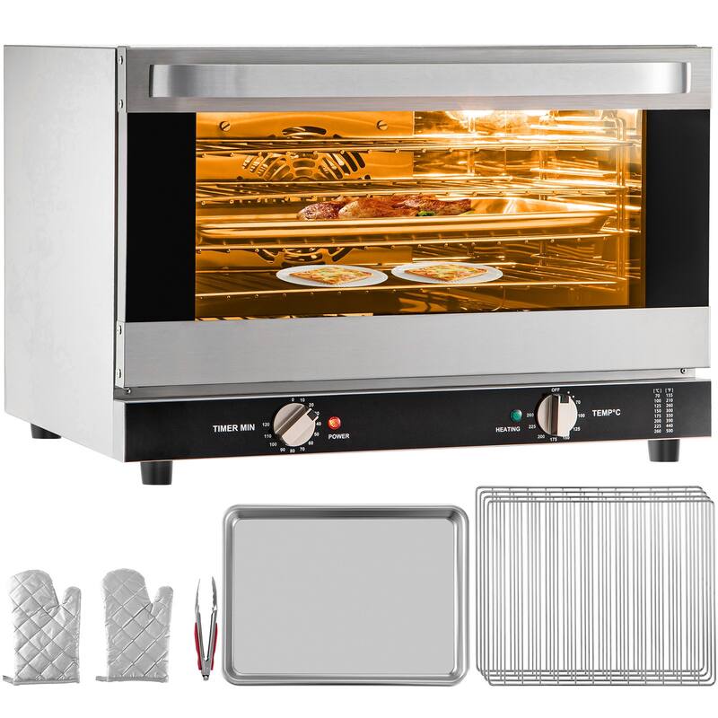 Commercial Convection Oven with Front Glass Door, Electric Baking Oven with Trays Wire Racks Clip Gloves - 47L/43Qt - 47L/43Qt