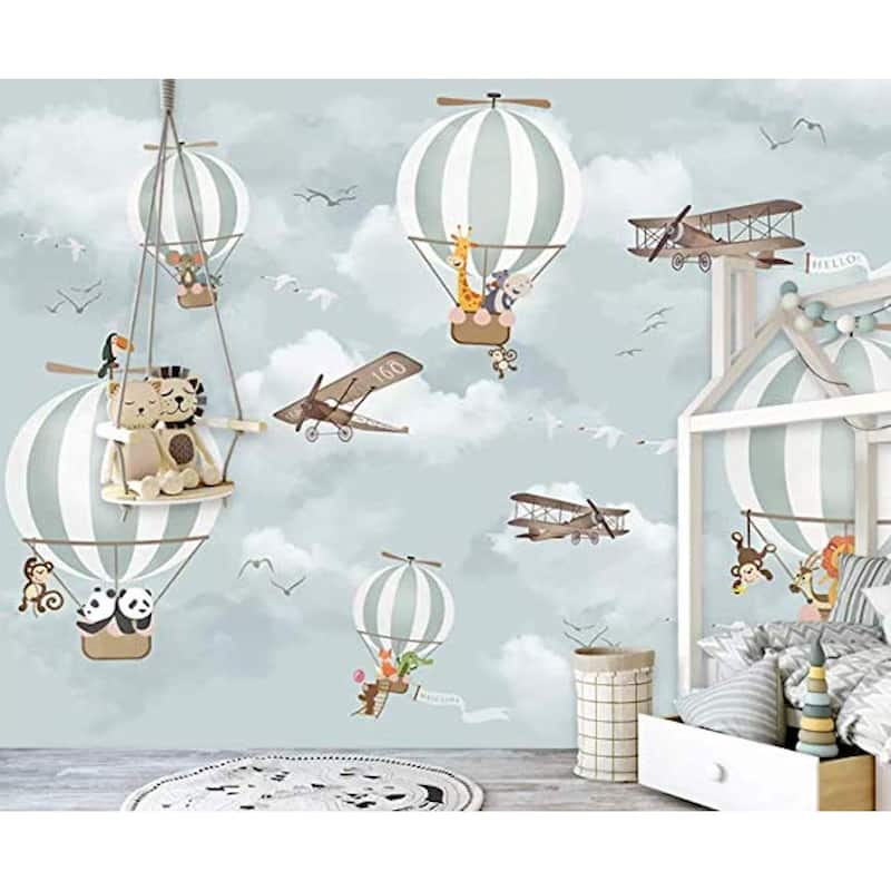 Peel&Stick Hot Air Balloon Animals and Airplane Removable Wallpaper ...